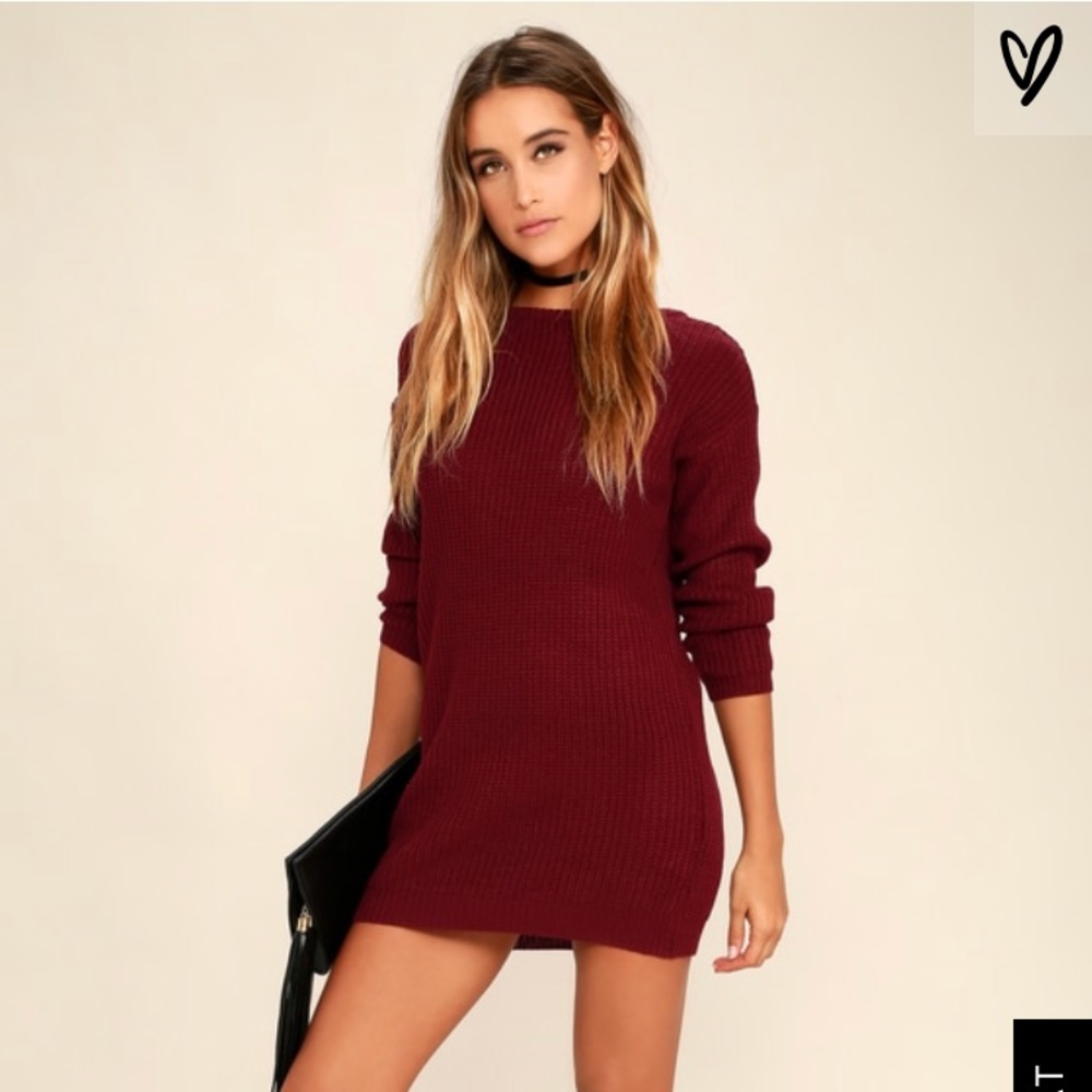 NWOT LULUS WINE RED BACKLESS SWEATER DRESS